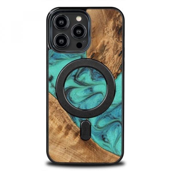 OUTLET: Drewniane etui do iPhone 14 Pro Max, Bewood Unique Turquoise do MagSafe