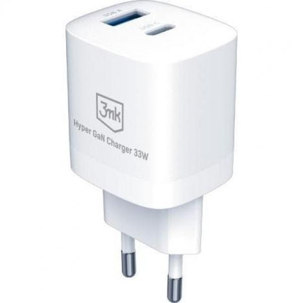 Ładowarka sieciowa 3mk Hyper GaN Charger 33W, USB-A, USB-C, QC, PD, biała