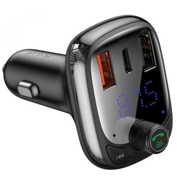 Ładowarka samochodowa + Transmiter bluetooth FM Baseus S-13 2x USB-A, USB-C, czarny