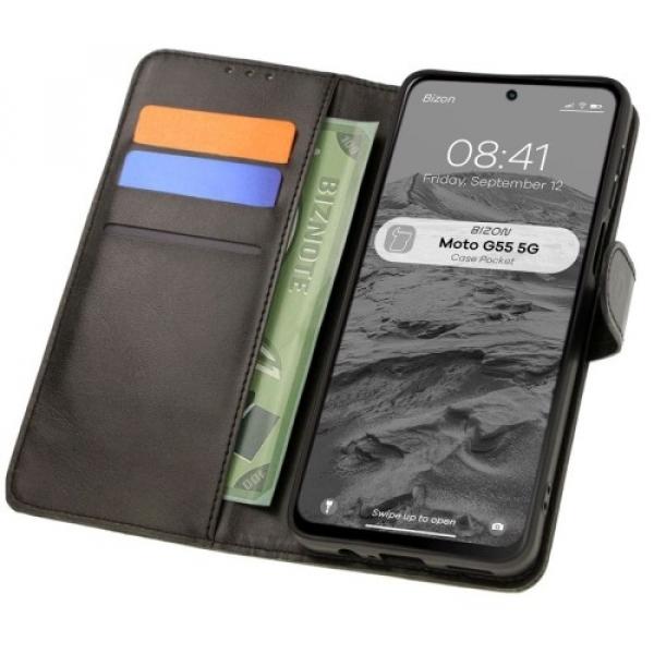 Etui z klapką Bizon Case Pocket do Motorola Moto G55 5G, czarne