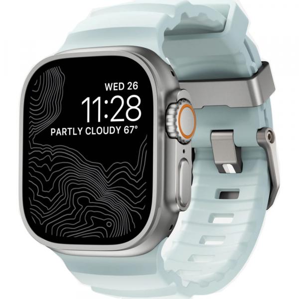 Pasek Nomad Rocky Point Band do Apple Watch 49/46/45/44 mm, błękitny / święcący w ciemności z srebrną sprzączką