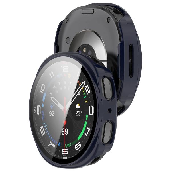 Etui ze szkłem do zegarka Bizon Case+Glass Watch do Galaxy Watch 8 44 mm, niebieskie