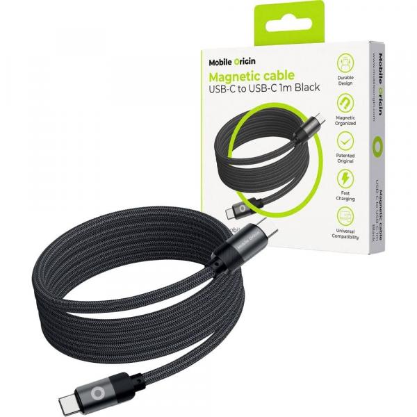 Kabel magnetyczny Mobile Origin Magnetic USB-C / USB-C, QC 3.0, PD 2.0, 60W, 480 Mbps, 1m, czarny