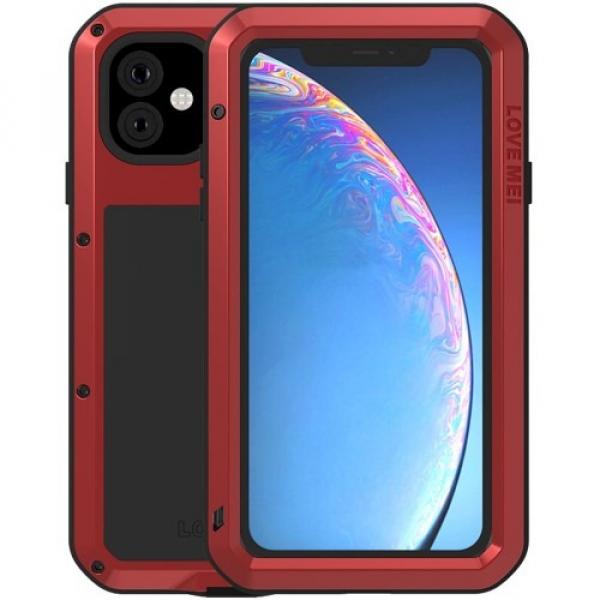 Etui pancerne + szkło LOVE MEI Powerful iPhone 11, czerwone