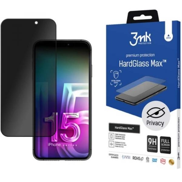 Szkło prywatyzujące 3mk HardGlass Max Privacy do iPhone 15 Pro, czarna ramka