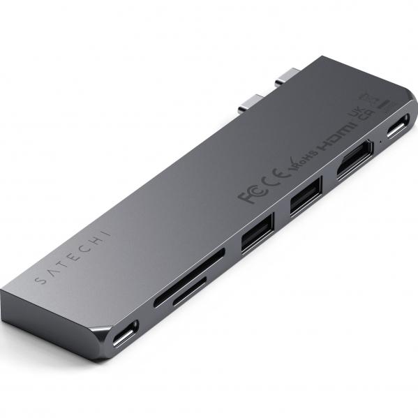Adapter, hub USB-C 6w1, Satechi Pro Hub Slim do MacBook Air / Pro, USB4 / USB-C / 2x USB-A / HDMI / SD, szary