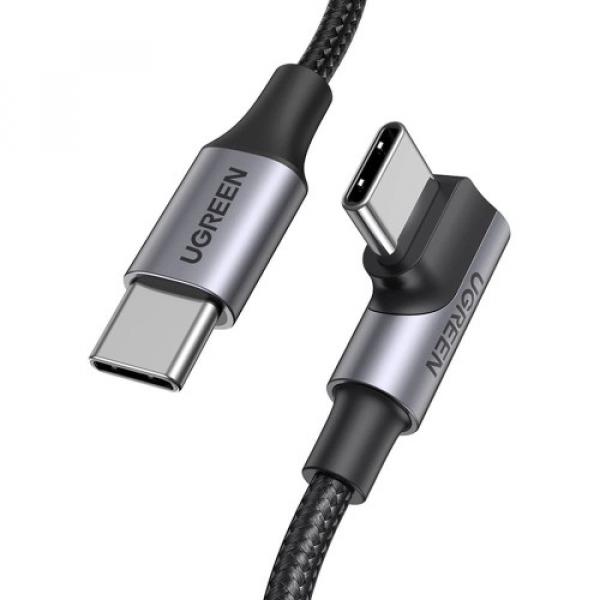 Kabel kątowy Ugreen US334 USB-C / USB-C 90º 100W 480Mb/s 2m, czarny