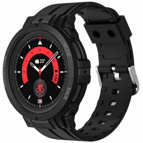 Etui z paskiem Bizon Strap + Case Watch Action Pro do Galaxy Watch 5 Pro 45 mm, czarne