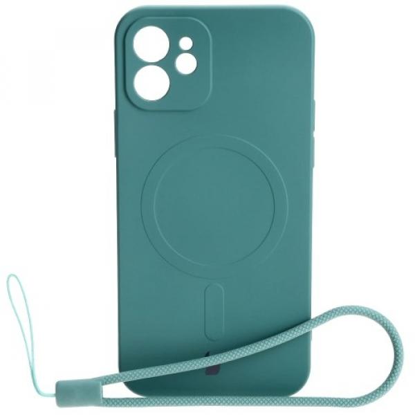 Etui silikonowe z pierścieniem magnetycznym Bizon Case Silicone Magnetic do iPhone 12, ciemnozielone