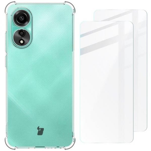 Etui + 2x szkło Bizon Case Clear Pack do Oppo A78 4G, przezroczyste