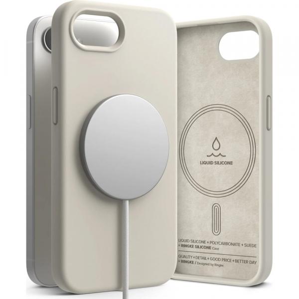 Etui Ringke Silicone Magnetic do MagSafe do iPhone 16e, beżowe