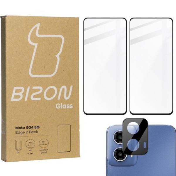 2x Szkło + szybka na aparat BIZON Edge 2 Pack do Motorola Moto G34 5G