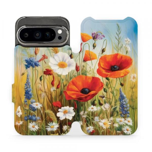 Etui z klapką do Google Pixel 9 Pro, Mobiwear Book, łąkowe kwiaty
