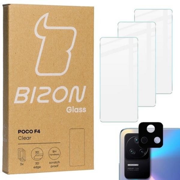 Szkło hartowane Bizon Glass Clear - 3 szt. + obiektyw, Xiaomi Poco F4