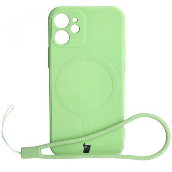 Etui Bizon Case Silicone MagSafe Sq do Apple iPhone 12 Mini, jasnozielone