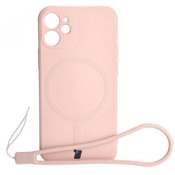 Etui Bizon Case Silicone MagSafe Sq do Apple iPhone 12 Mini, jasnoróżowe