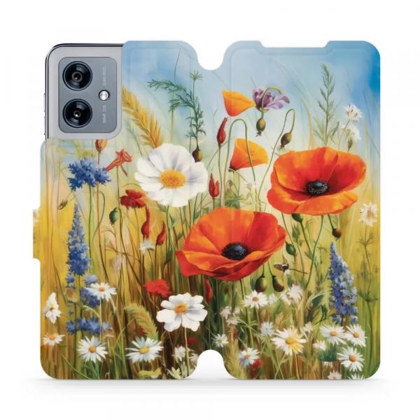 Etui z klapką do Motorola Moto G54 5G, Mobiwear Book, łąkowe kwiaty