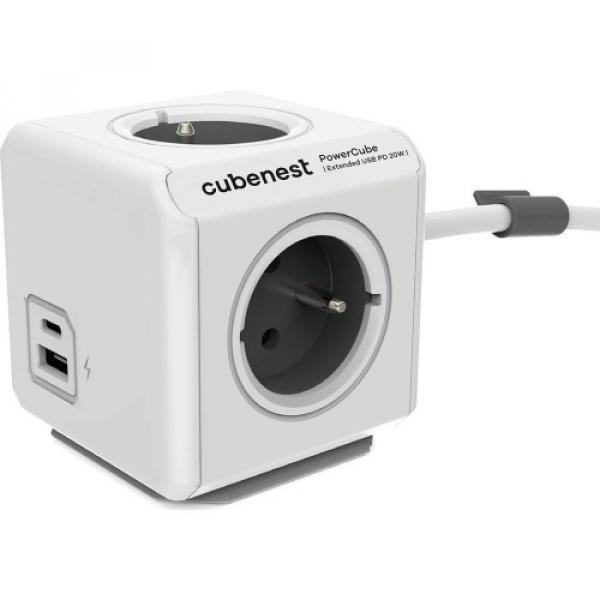 Listwa zasilająca/ przedłużacz Cubenest PowerCube Extended USB-A, USB-C, PD 20W wraz z 1,5 m przedłużaczem, szara