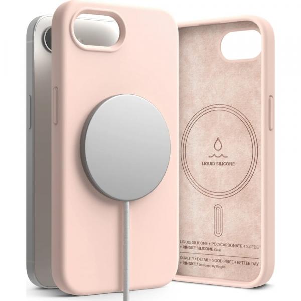 Etui Ringke Silicone Magnetic do MagSafe do iPhone 16e, różowe