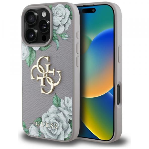 Etui Guess Grained Roses Big 4G do iPhone 16 Pro Max, fioletowe z kwiecistym wzorem