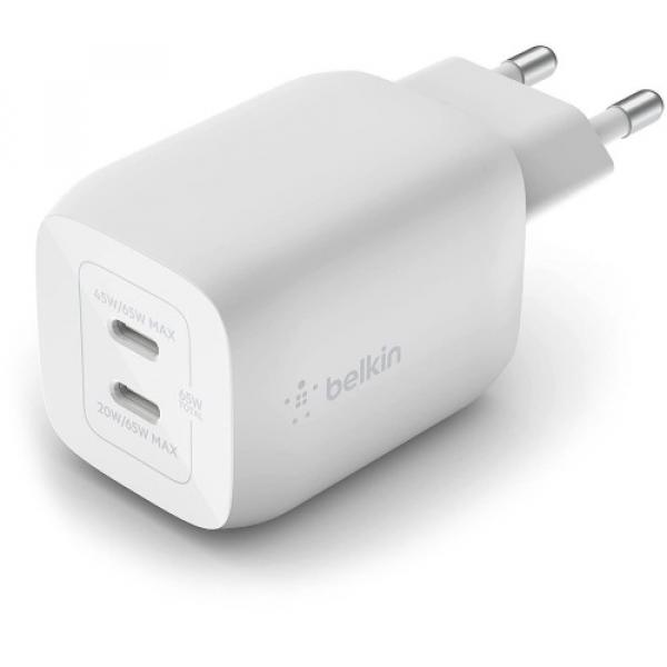 Ładowarka sieciowa Belkin Boost Pro Wall Dual USB-C PD 3.0 PPS GaN 65W, biała