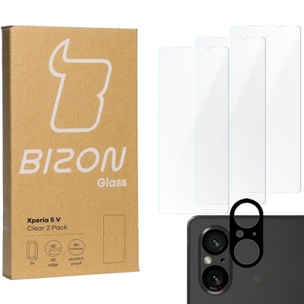 3x Szkło + szybka na aparat BIZON Clear 2 Pack do Sony Xperia 5 V