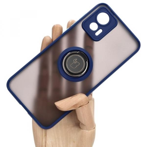 Etui z uchwytem na palec Bizon Case Hybrid Ring do Motorola Edge 30 Neo, przydymione z granatową ramką