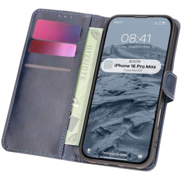 Etui z klapką Bizon Case Pocket do iPhone 16 Pro Max, granatowe