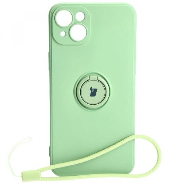 Etui Bizon Case Silicone Ring Sq do iPhone 15 Plus, jasnozielone