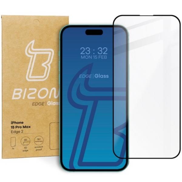 Szkło hartowane Bizon Glass Edge 2 do iPhone 15 Pro Max, czarne