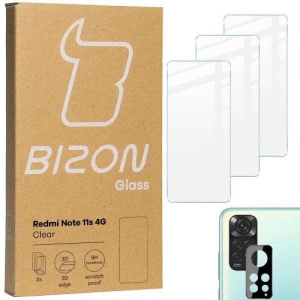 Szkło hartowane Bizon Glass Clear - 3 szt. + obiektyw, Xiaomi Redmi Note 11S 4G