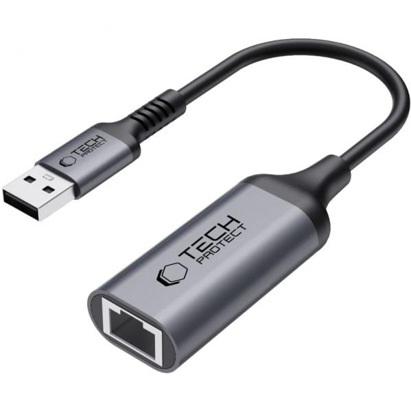 Adapter USB 3.0 do RJ45 Ethernet, Tech-Protect UltraBoost, 1000Mb/s, czarnoszary