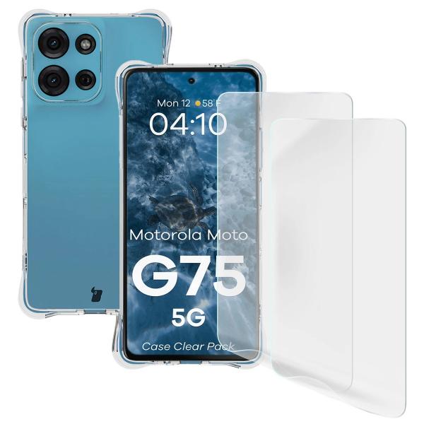 Elastyczne etui + 2x folia na ekran Bizon Case Clear Pack do Motorola Moto G75 5G