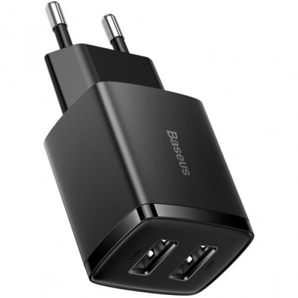 Ładowarka sieciowa Baseus Compact 2x USB-A 10.5 W, czarna