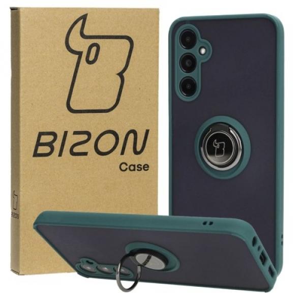 Etui z uchwytem na palec Bizon Case Hybrid Ring do Galaxy A05s, przydymione z ciemnozieloną ramką