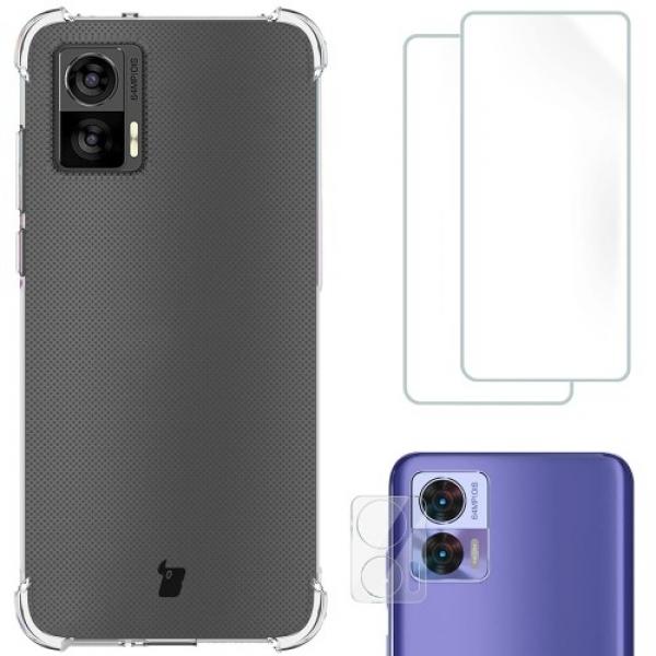 Etui + 2x folia + obiektyw Bizon Case Clear Pack do Motorola Edge 30 Neo, przezroczyste