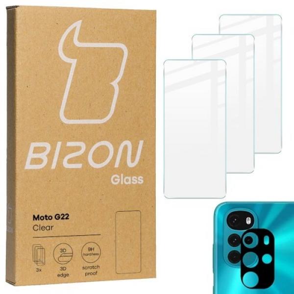 Szkło hartowane Bizon Glass Clear - 3 szt. + obiektyw, Motorola Moto G22