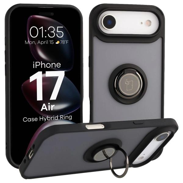 Etui z uchwytem na palec Bizon Case Hybrid Ring do iPhone 17 Air, przydymione z czarną ramką