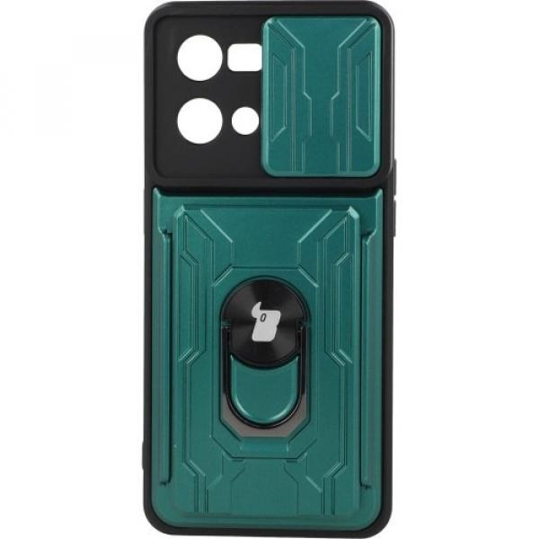 Etui Bizon Case Camshield Card Slot Ring do Oppo Reno 7 4G, zielone