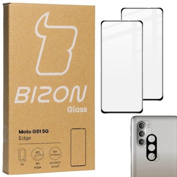 Szkło hartowane Bizon Glass Edge - 2 sztuki + ochrona na obiektyw, Moto G51 5G