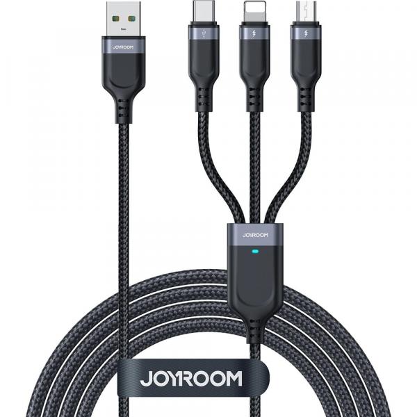 Kabel do ładowania / przesyłania danych Joyroom 3w1 USB-A do USB-C / Lightning / MicroUSB 3.5A, 1,2m, czarny