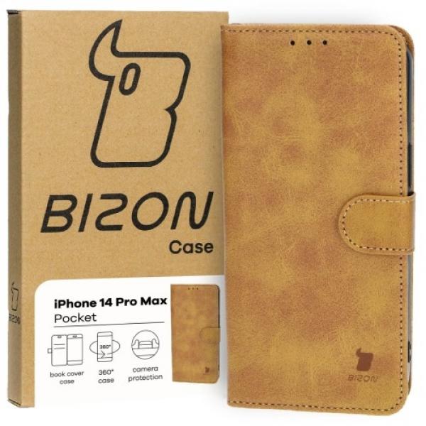 Etui z klapką Bizon Case Pocket do iPhone 14 Pro Max, brązowe