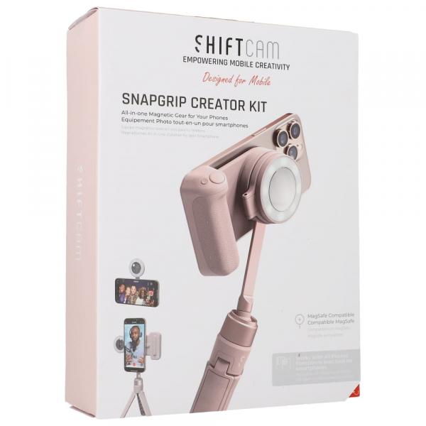 OUTLET: Uchwyt / Grip ShiftCam SnapGrip Creator Kit z ładowaniem indukcyjnym z kijkiem do selfie oraz lampą LED, różowy