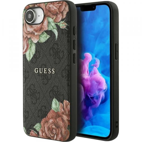 Etui Guess Hardcase 4G Flowers Print MagSafe do iPhone 16e, czarne
