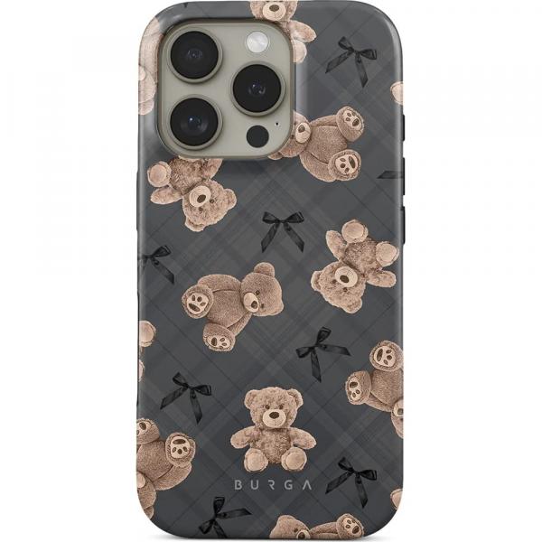 Etui Burga BFF Tough Magnetic do iPhone 16 Pro, szare z pluszowymi misiami