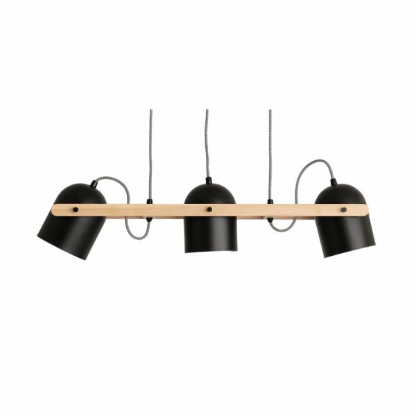 Lampa Wisząca Retro Czarna Drewniana reflektory 100cm 3xE27 Abruzzo Caribi ABR-RRC-3XE27